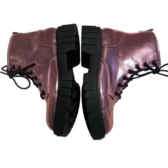 Madden NYC Metallic Pink Lace Up Combat Boots Size 5 Moto Edgy Ankle - Picture 8 of 11